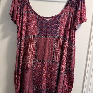 TORRID Super Soft Slub Jersey Top, Pink Boho, Size 2/2x